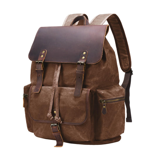 NEHOR Vintage Waxed Canvas Backpack Casual Genuine Leather Laptop Rucksack Shoulder DayPack for Travel/Hiking/School