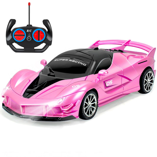 Bloolilies Remote Control Car for Girls, 1:18 Scale Hobby Rc Cars Toys for Kids Toddlers Age 3 4 5 6 7 8-12 Year Old- Model Sports Racing Car with Headlights Birthday Gift, Pink