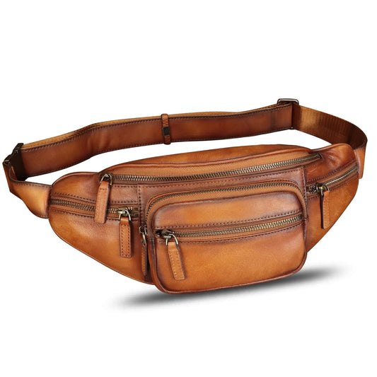 Genuine Leather Fanny Pack for Women and Men Vintage Handmade Leather Waist Bag Sling Bag Backpack Purse Crossbody Bags (Brown)