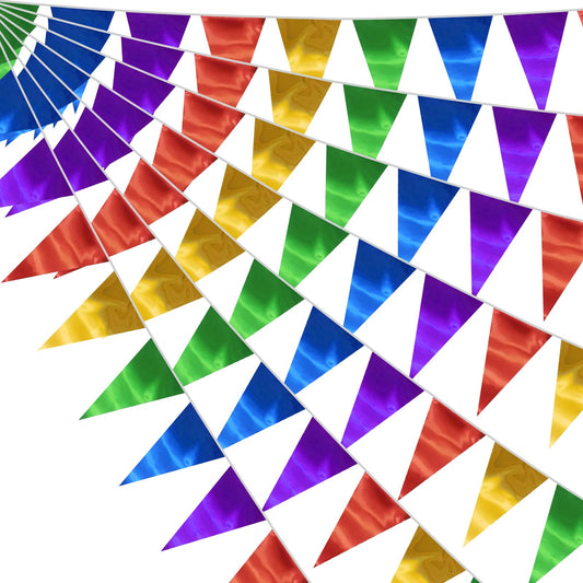 20M/65FT Colorful Triangle Pennant Banner Flag Metallic Fabric Bunting Garland for Christmas Graduation Wedding Engagement Anniversary Bachelorette Birthday Bridal Shower Valentines Hen Party Supplies