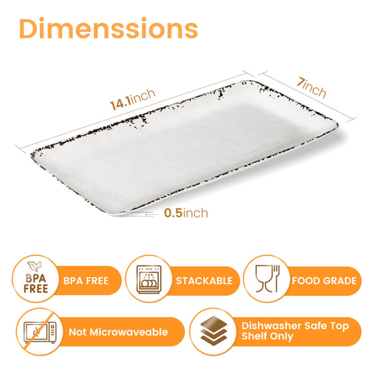 ZAROCRUS 4-Pack 14" x 7" White Serving platter Set, Reusable Farmhouse Melamine Serving Platters for Cookie, Appetizer, Charcuterie, Snack, Party Food Display - Stackable Kitchen CounterTop Tray.