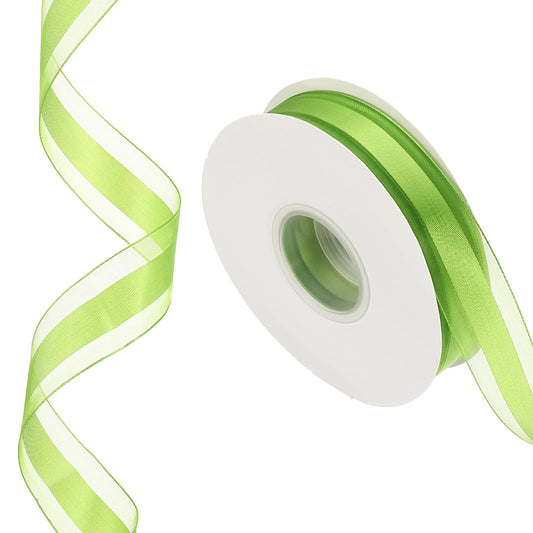 PATIKIL 50 Yards x 1" Organza Chiffon Ribbon, Green Candy Satin Striped Sheer Craft Ribbons for Bows Making, Gift Wrapping, Wreath, Birthday Wedding Festival Decoration