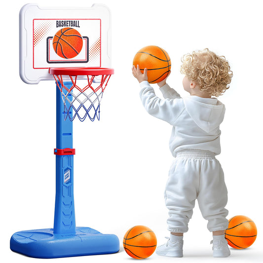 Toddler Basketball Hoop Indoor for Age 1-3, Height Adjustable Poolside Basketball Hoop with 3 Balls for Outdoor Game, Basketball Goal Sport Toys Birthday for Boys Girls 1 2 3 Year