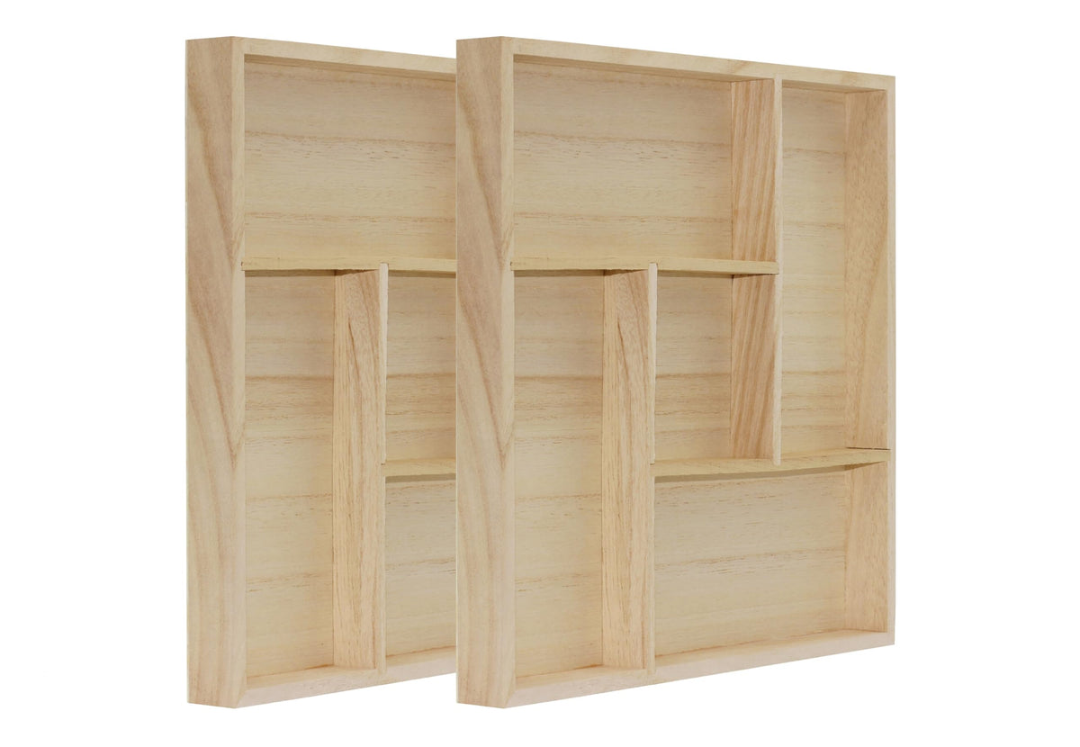 5 Section Wooden Trays – 10" × 10" Square Organizers with Compartments for Crafts, Drawer Tidying, Snacks, and Display | 2 Pack