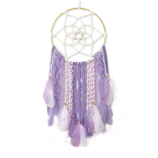 LOMOHOO Large Dream Catcher Handmade Feather Dreamcatcher, Traditional Dream Catchers with Woven Tassels Boho Wall Hanging for Girl Kids Bedroom Baby Room Home Decor Craft Ornament Gift (Purple)