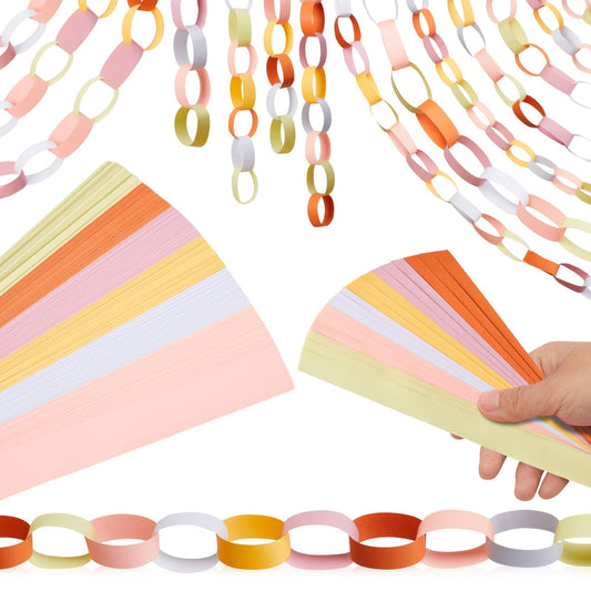 Lincia 600 Sheet Paper Chain Garland Strips 1x8 Inch with Double Sided Tape, DIY Construction Paper Chains for Birthday Wedding Holiday Party Decorations, Crafts Supplies (Groovy)