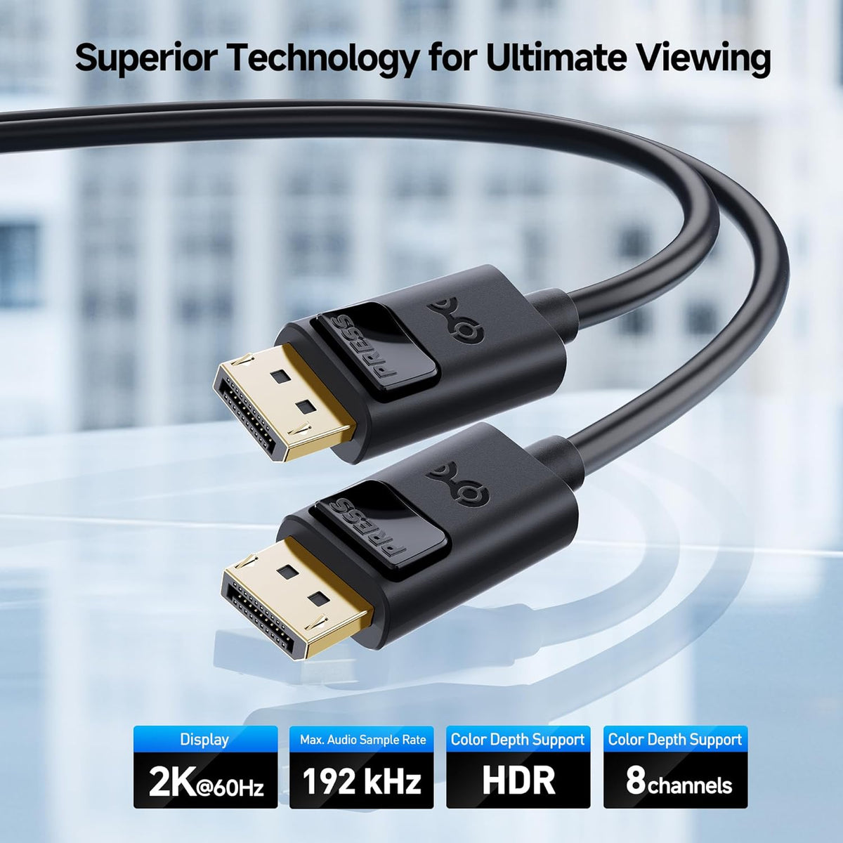 25ft, 2K@60Hz, Cable Matters DisplayPort to DisplayPort Cable - Supports up to Male to Male Computer Monitor Cable, DP