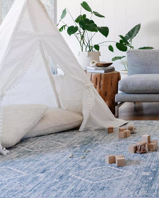 House of Noa Play Mat – 4x8 Indigo Ula – Set of 8 Tiles – Cushioned EVA Foam Play Mat for Floor, Soft Interlocking Mats for Hard Floors