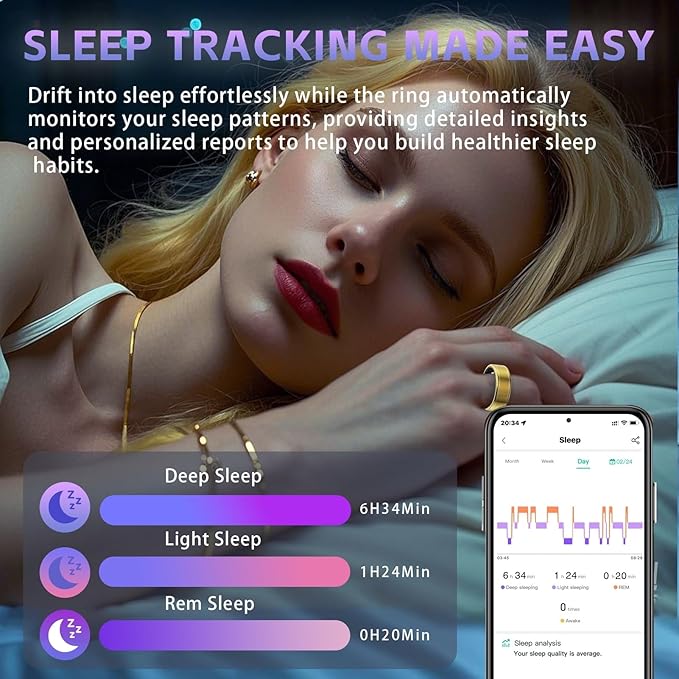 Smart Rings for Women Men ??Fitness Tracker Ring with Heart Rate, SpO2, Blood Pressure, Sleep Monitoring, Step & Calorie Counter, No Subscription Fee, 5ATM Waterproof, iOS & Android (Gold 8)
