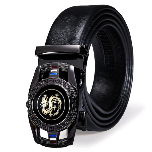 Barry.Wang Mens Belts Leather Ratchet 1 3/8" Dragon Buckle Adjustable Designer Black Belt Click Slide Automatic Strap Christmas Business