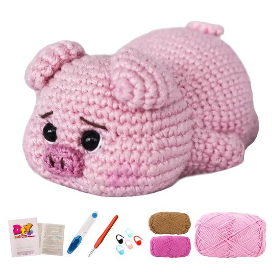 JXINLODGEG Crochet Kit for Beginners, Crochet Animal Kits for Starters with Step-by-Step PDF File Tutorials, Crocheting Kit for Adults DIY Art Craft Knitting Starter with Hooks Pig