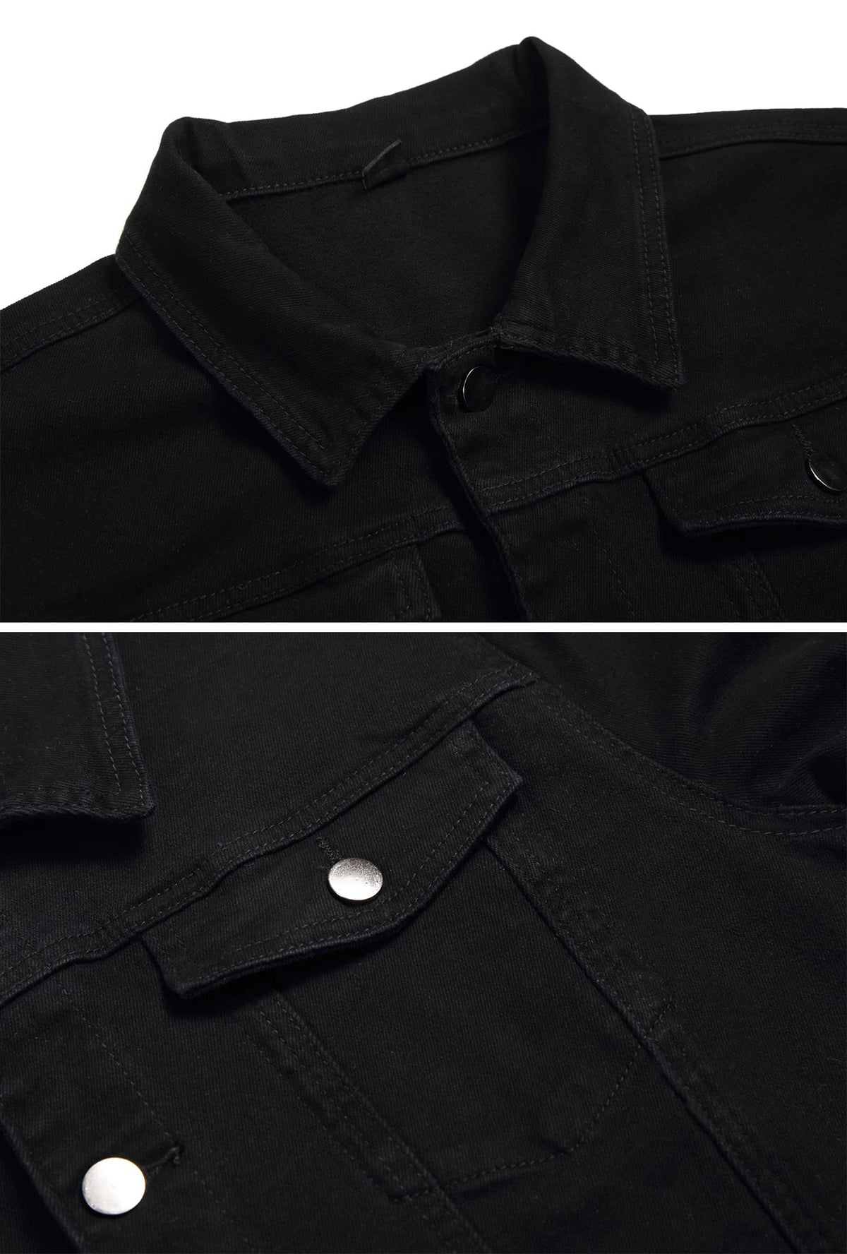 BULUWIE Men's Denim Jacket Distressed Ripped Slim Fit Stretch Trucker Classic Fashion Casual Coat, 2018 Black, L