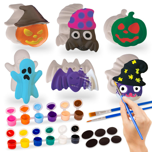 ArtCreativity Halloween Ceramic Fridge Magnet Painting Kit - 6 Pack - Halloween Fall Craft Set Includes Paint, Brushes, Magnets - DIY Home Decor Art & Craft for Beginners - Classroom Gifts Supplies