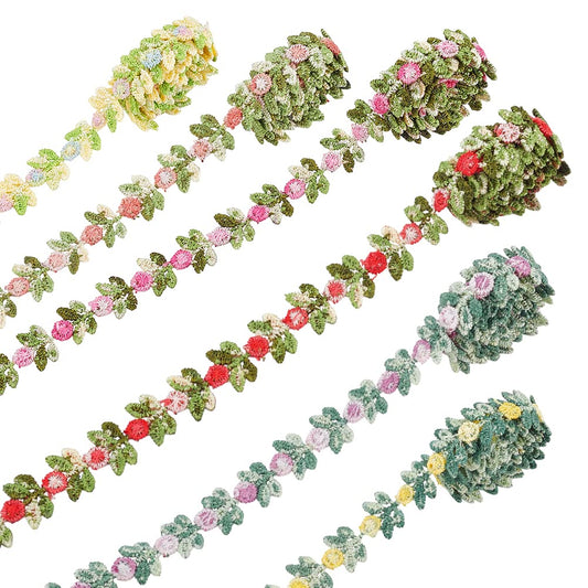 PH PandaHall 6 Yards Flower Rose Lace Trim, 6 Rolls Colorful Embroidered Trim Decorative Polyester Ribbon Sewing Lace Bridal Ornaments for Clothing, Craft Bracelet Choker Gift Wrapping