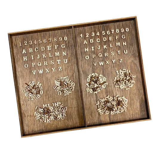 Quarter Inch 0.25 Inch 2142 Pieces Tiny Wooden Letters Unfinished Wood Numbers for Scrapbooking Crafts (with Two Fonts in Brown Tray)