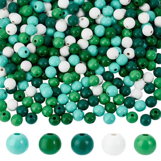 PH PandaHall 340pcs Green Wooden Beads, 5 Colors 16mm Wood Beads Craft Beads Round Green Beads Natural Wooden Spacer Beads for Macrame Garland Farmhouse St. Patrick's Decor Bracelets Jewelry Making
