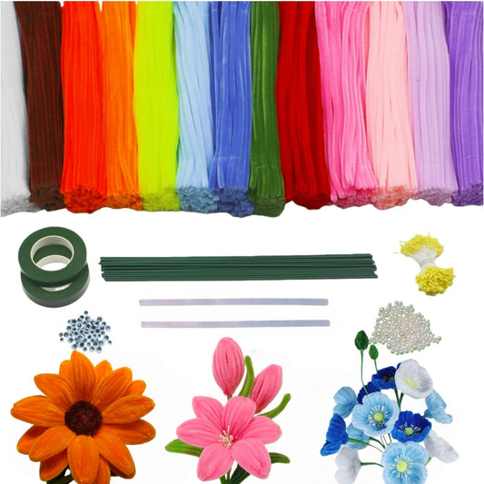 zoqdtu Bulk Pipe Cleaners 500 Pack, Pipe Cleaners Craft & Flower Kits, 13 Color Chenille Stems 12" x7mm, DIY Floral Craft Supplies for Adults Teens Ages 14+