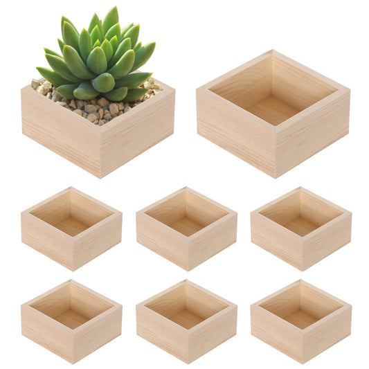 Voittozege 8 Pack Unfinished Wooden Box, 6 x 6 Inch Square Rustic Small Wooden Boxes for Crafts Organizer Container Box for DIY Craft Collectibles, Succulent Plant Pot, Drawer, Home Desktop Decor