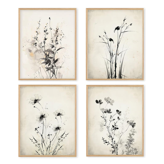 Boat Wades Vintage Floral Unframed Wall Art Prints,Minimalist Vintage Botanical Posters & Prints For Living Room Bedroom,Farmhouse Flowers Wall Art Prints 8x10 Set Of 4
