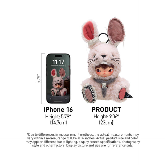 POP MART Hirono Little Hare Plush Doll Pendant, Hirono with Bunny Costume, Stuffed Animals, Stuffed Toy, Holiday Birthday Gift for Kids Adults