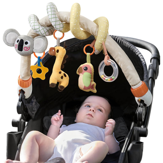 TUMAMA 2 in 1 Spiral Car Seat Toys Arch Stroller Toy Baby Hanging Toys with Clip Adjustable Detachable Sensory Travel Crib Bouncer Bassinet Activity Toys for Babies 0 3 6 9 12 24 Months