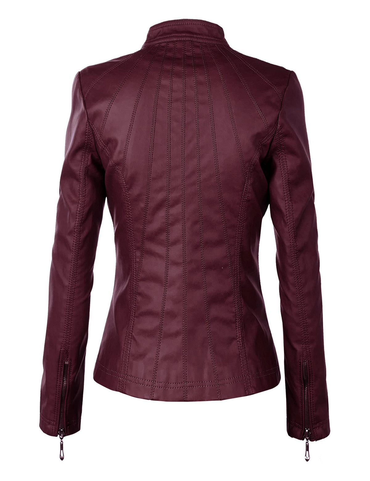 Lock and Love LL WJC877 Womens Panelled Faux Leather Moto Jacket M Wine
