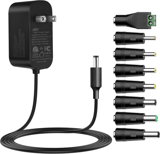 Tonton 12V 2A 6Ft 24W 100-240V 8Tips 12Volt 2A 1.8A 1.5A 1.2A 1A 0.5A Power Supply Adapter, Universal Charger AC