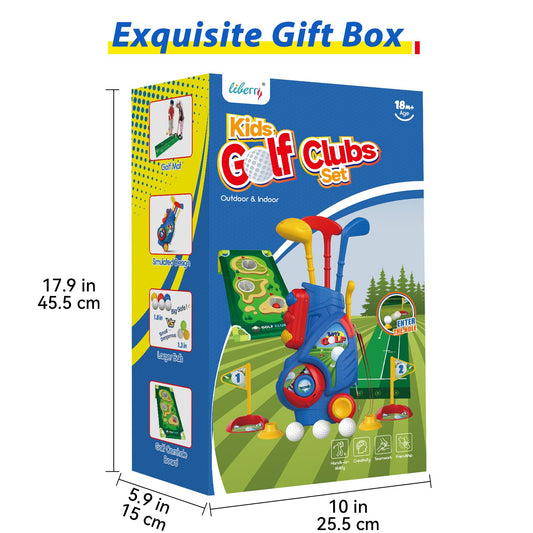 Liberry Toddler Golf Set for 2 3 4 5 Years Old Boys Girls, Upgraded Kids Golf Cart with Golf Cornhole Board & Putting Mat, Indoor and Outdoor Golf Toys Birthday Gifts
