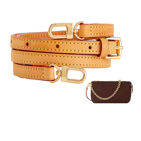 OAikor Genuine Vachetta Leather Thin Purse Straps Replacement Crossbody, Adjustable Bag Strap Shoulder Strap for Lv Speedy,Pochette,Alma,Noe,Boulogne Small Handbag,Width:0.43in/Length:47.2in,Beeswax