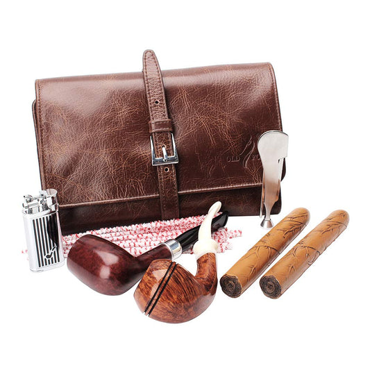 OLD FOX Cigar Pouch Case Pipe Case Holder Genuine Leather Retro Bag Pouch Tobacco Pipe Brown FC0008