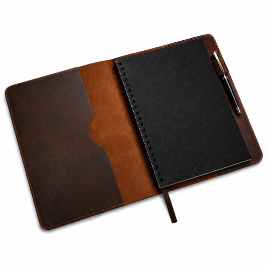 CestAntiQ, Heavy Duty Full Grain Leather Journal Cover (8.5 x 11 in.), Refillable Cahier XXL, Refillable Spiral Notebook (8.5 x 11 in.), Handmade Leather Journal Cover (Brown)