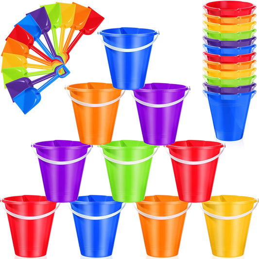 Didaey 12 Set Beach Sand Buckets and Shovels Set Includes 9 Inch Large Sand Buckets and Shovels Beach Pails Toys for Kids for Summer Theme Party Favors Summer Game (Multicolor)