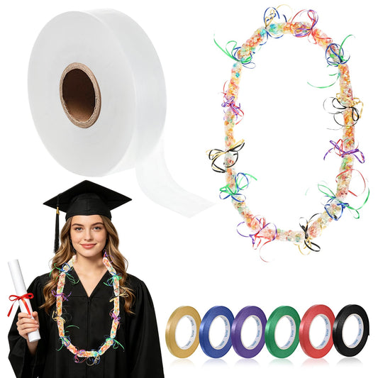 2026 Graduation Candy Lei Tubing Making Kit 2" x 984ft Plastic Lei Bags for Party Poly Tubing 6 Rolls Ribbon Graduation Bags for DIY Party Packing Wreaths Packing Snacks