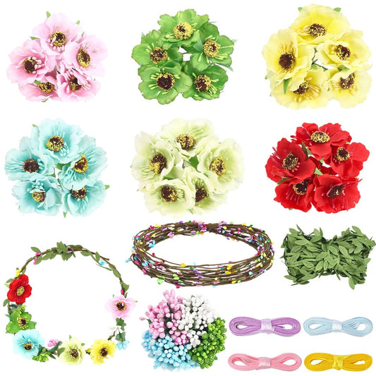 BEAMARKER 20 Sets Flower Crowns Making Kit Make Your Own Flower Crown Wreath Garland Headbands Craft Kit Handmade DIY Fairy Floral Hair Accessories Gift Christmas Bulk Items for Women