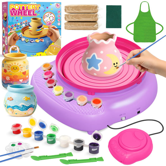 Pottery Wheel for Kids Complete DIY Pottery Painting Kit, Arts and Crafts for Kids Ages 8-12 with 3 Air-Dry Clay Packs and Tools, Art Supplies Toys Birthday Easter Gift for Boys Girls 6+ Years Old