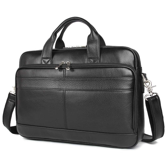 Augus Genuine Leather Messenger Bag for Men Vintage Travel Backpack 14 inch laptop Briefcase Shoulder Bags Black With YKK Metal Zipper
