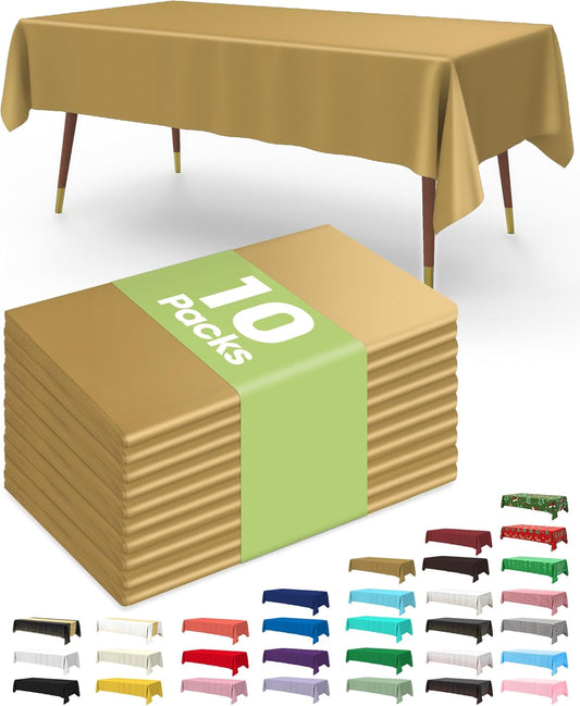 Pureegg Disposable Plastic Tablecloths - 10 Pack, 54 x 108 Inch, Sturdy & Leakproof, Gold for Events