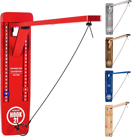 GoSports Hook 21 Wall Mounted Ring Swing Game with Foldable Arm - Play Indoors or Outdoors