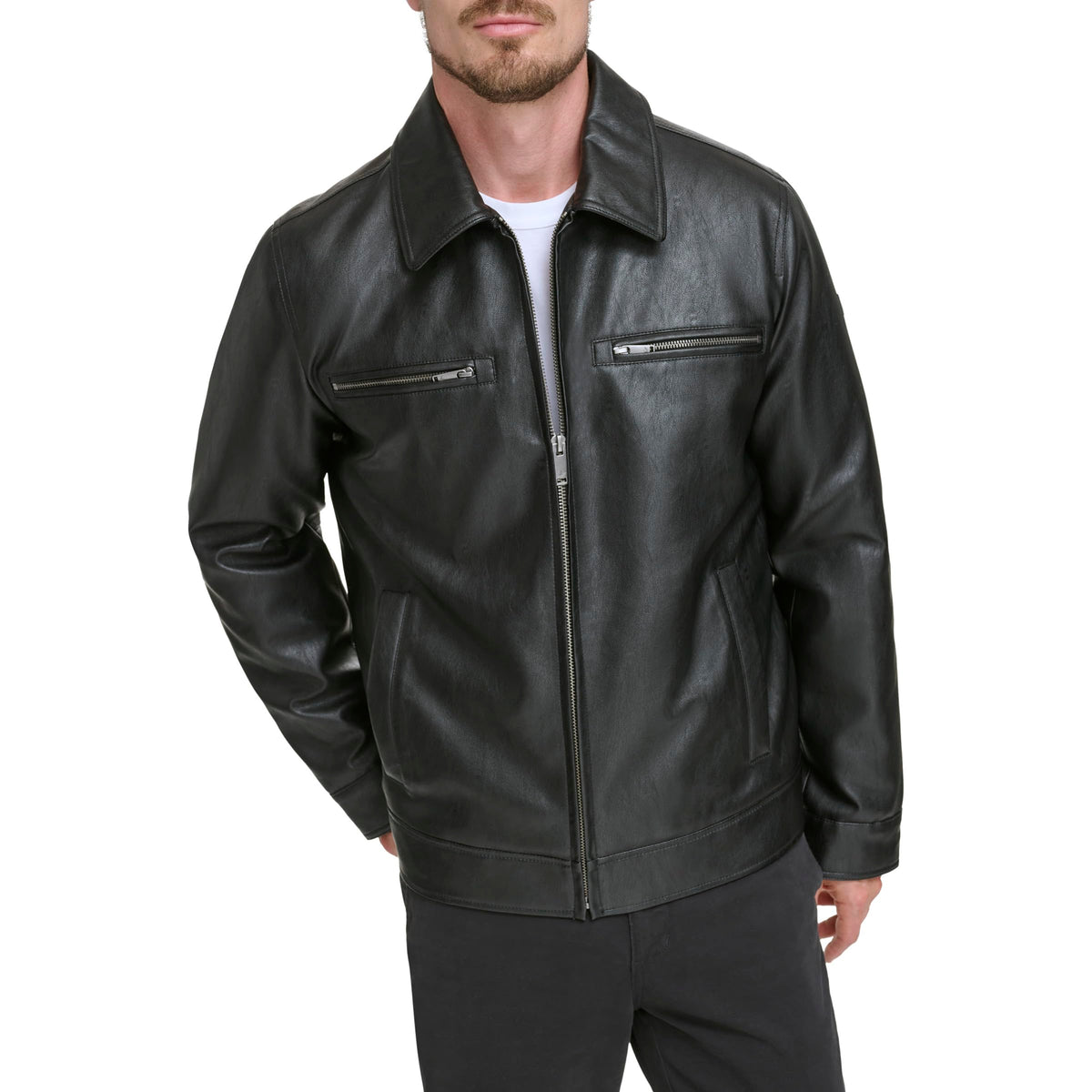 Dockers Men's James Faux Leather Jacket, Modern Black Zip, X-Large