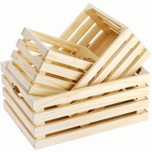 ZENFUN 3 Pack Wooden Nesting Crates with Handles, Decorative Hand Crafted Wood Box Nesting Crate Farmhouse Storage Basket Container for Display and Organization, Home Centerpieces