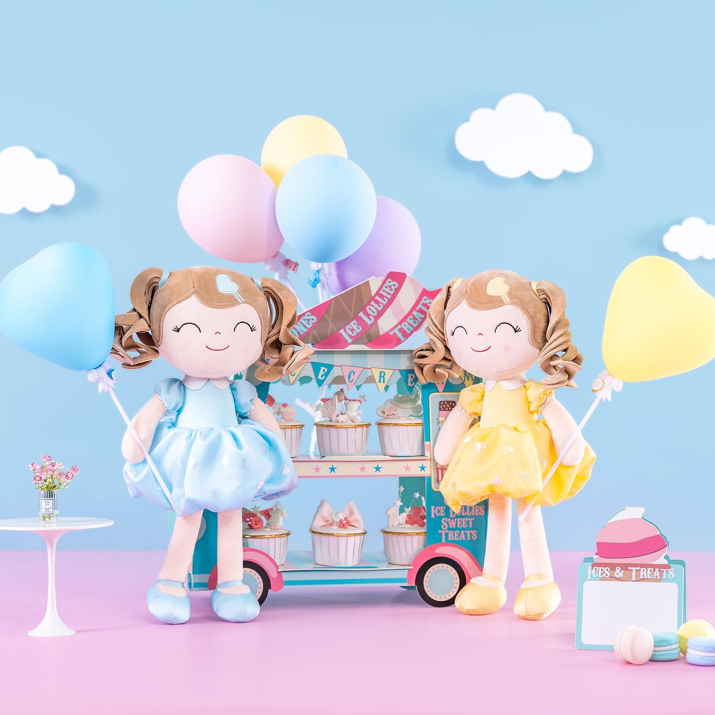 Gloveleya Baby Doll Gifts Plush Curly Girl Toys with Love 16" Azure