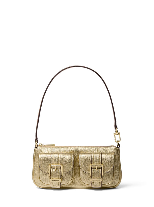 Michael Kors Zoe Small Convertible Pouchette, Gold-Tone Hardware/Metallic Pebble Embossed Leather/Pale Gold