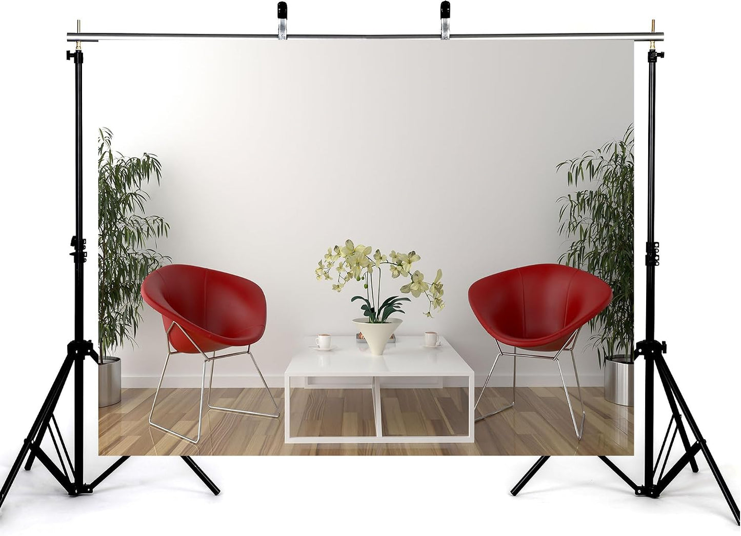 KeyWork 8x5ft Modern Red Accent Chairs Backdrop Contemporary Interior Photography Background for Minimalist Party