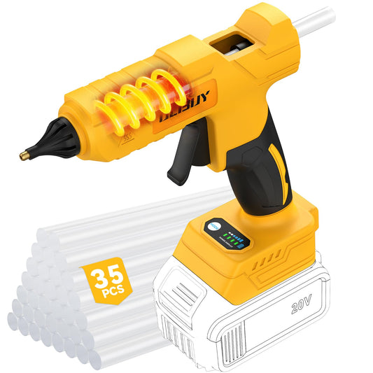 Cordless Hot Glue Gun for De-Walt 20V Battery - 100W Hot Glue Gun and 35PCS Glue Sticks Set, Handheld Electric Glue Gun Full Size for Arts Crafts DIY Home Repair School Projects (Battery Not Included)