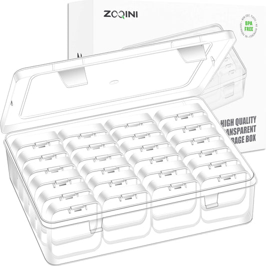 ZOQINI Bead Organizer Box, 28Pcs Small Clear Plastic Storage Containers, 1 Large Craft Organizer Box, 1 Sheet Label, Mini Parts Storage Solution for Beading Jewelry Making Diamond Arts Screws Seeds