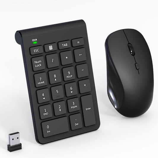 Tioleje 22 3 2.4GHz Set Wireless Mouse and Number Pad Combo - Key USB Keypad and Adjustable DPI Silent Mouse, Ultra
