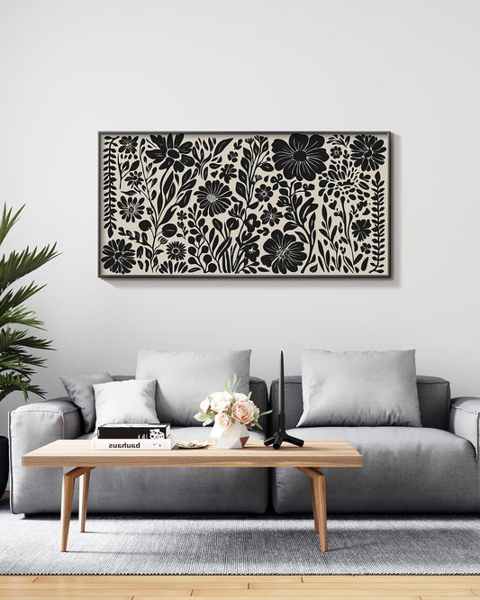 ARPEOTCY Extra Large Framed Wall Art, Black and White Large Wall Art, Abstract Botanical Floral Print Paintings, Modern Minimalist Decor Aesthetic, Boho Art for Living Room Bedroom Office, 20x40Inch