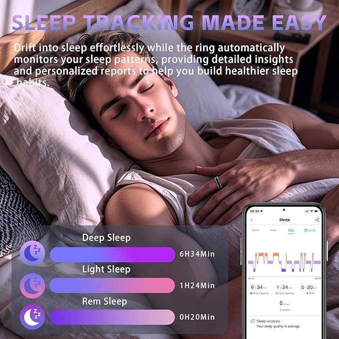 Fitness Tracker Ring for Men Women ??Smart Ring with Heart Rate, SpO2, Blood Pressure, Sleep Monitoring, Step & Calorie Counter, 5ATM Waterproof, No Subscription Fee (Black, 11)