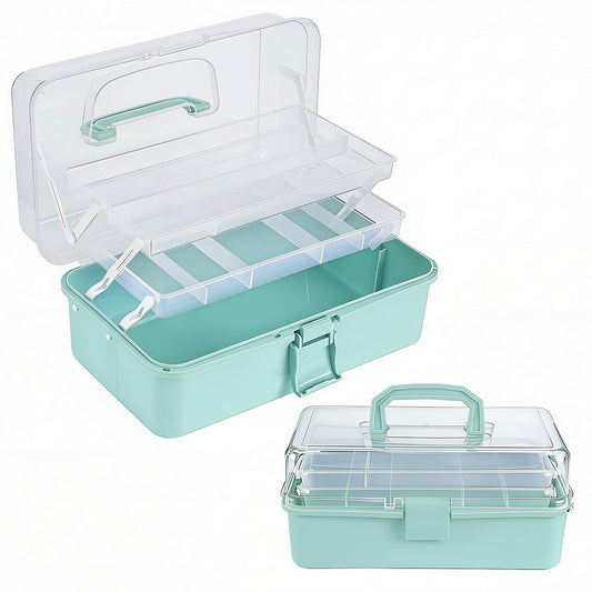 Craft Storage Box 3-Layer Plastic Craft Organizers and Storage, Portable Art Supply Organizer with Handle, Dividing Craft Box Organizer, Folding Arts and Crafts Storage for Sewing, Medicine, Tool