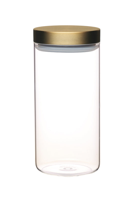 MasterClass KitchenCraft Airtight Glass Food Storage Jar with Brass Lid, Transparent, 1.5 L (2.75 Pints)